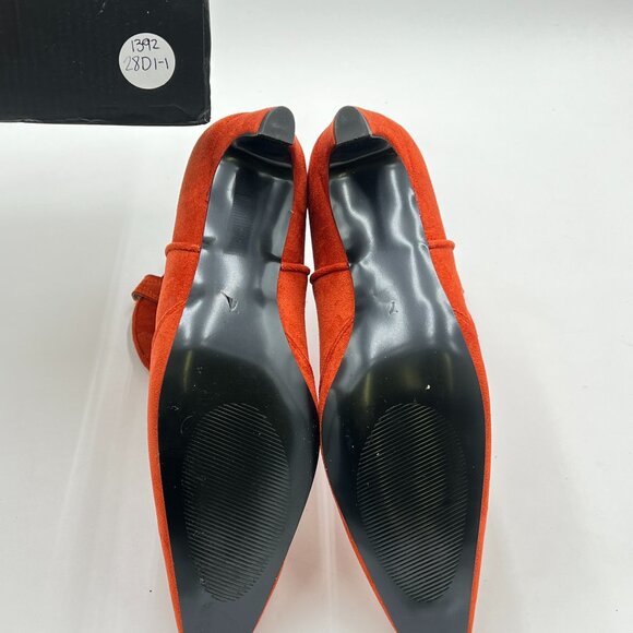 Brown Orange Square Toe Comfort Kitten Low Heel Ankle Boot Pull On Bootie Winter - Picture 6 of 6